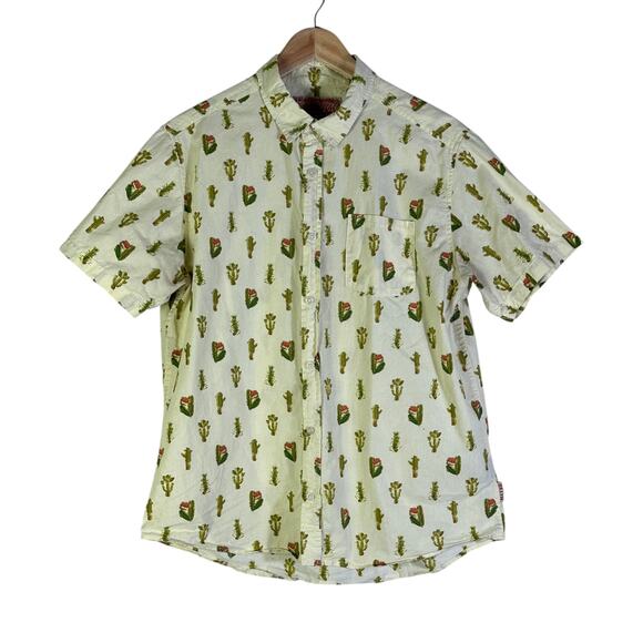 Brooklyn Cloth Shirt Mens Large Yellow Cactus Print 100% Cotton Retro Quirky - Picture 1 of 5